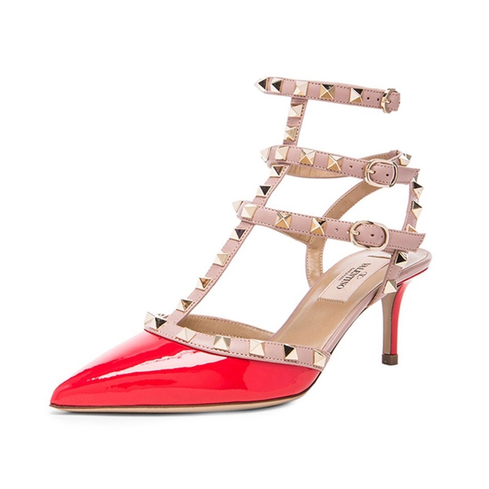 New VALENTINO GARAVANI Rockstud Patent Slingbacks T.65Patent Deep Orange Size 39